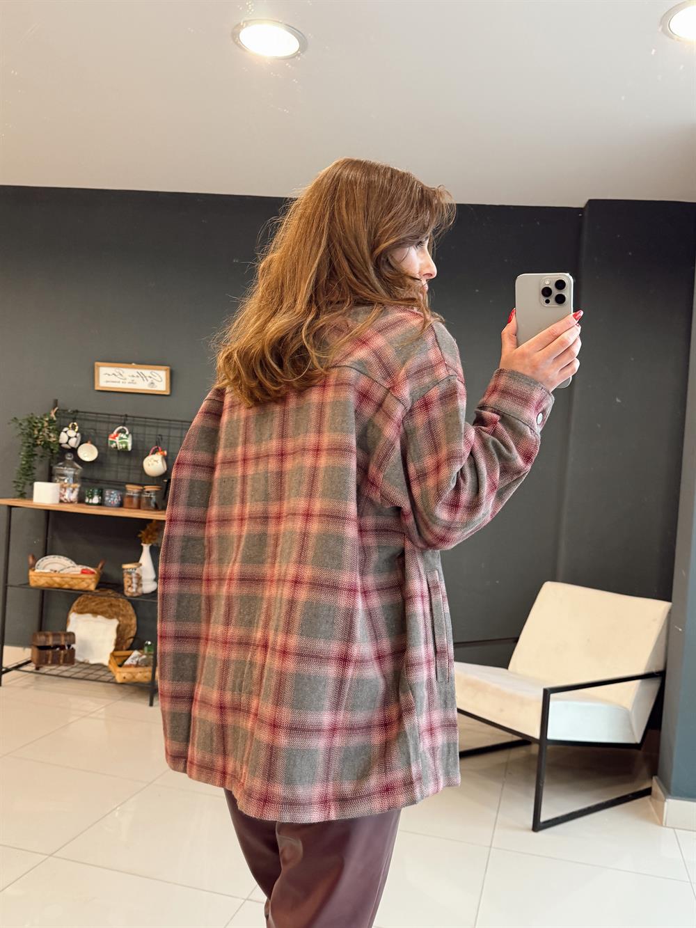 Ekose Bordo Ceket Gömlek