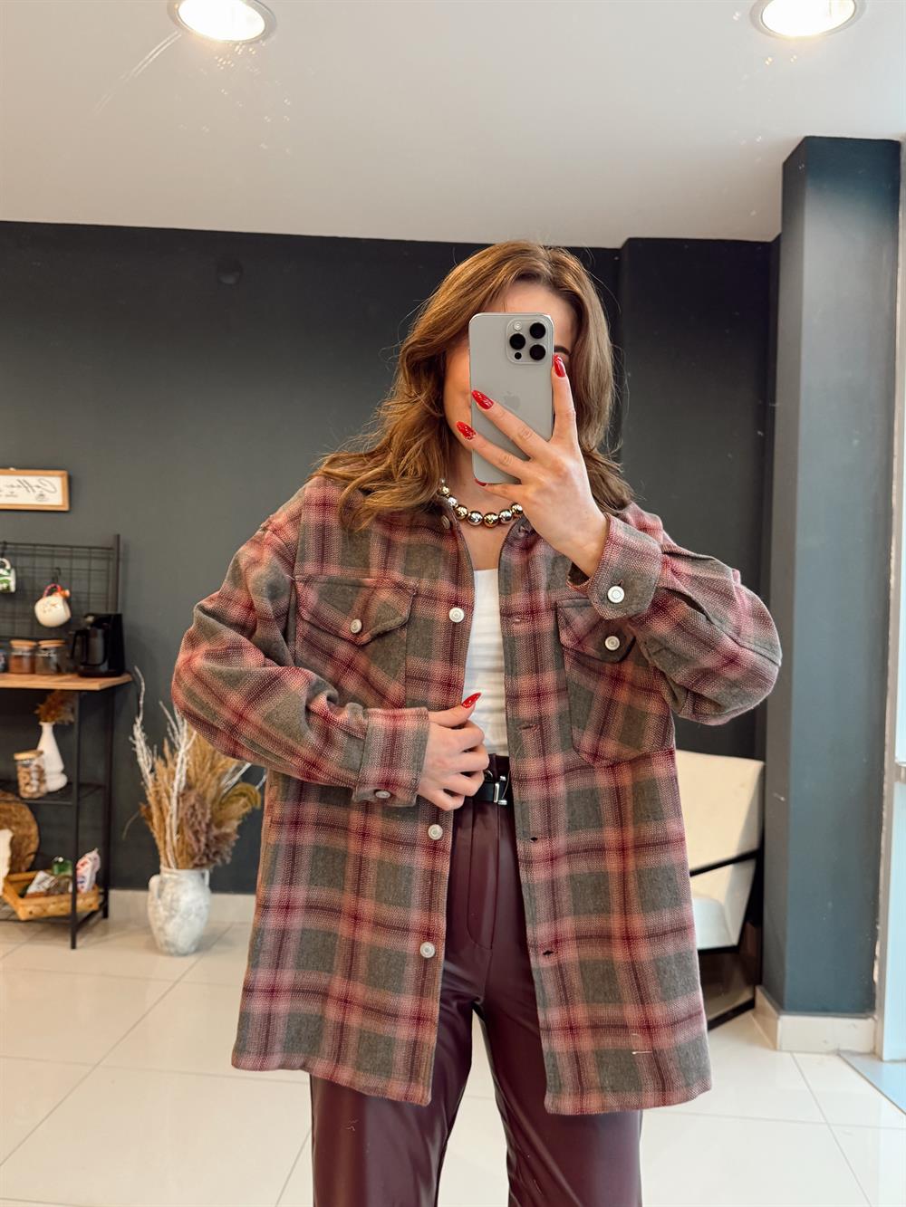 Ekose Bordo Ceket Gömlek