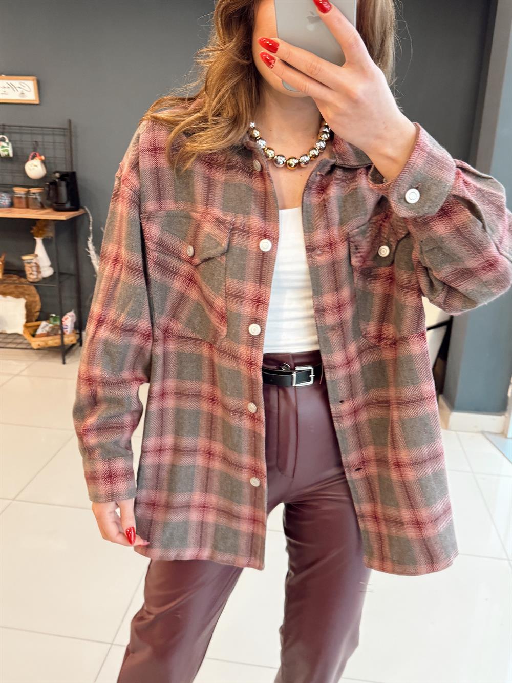 Ekose Bordo Ceket Gömlek