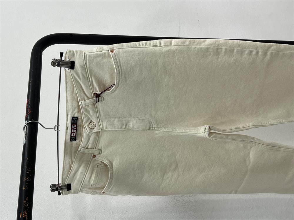 Ekru Battal Beden Likralı Mom Jean