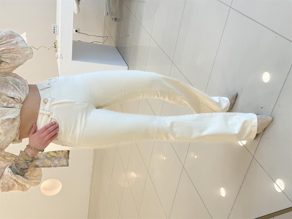 İspanyol Paça Toparlayici Pantolon Ekru