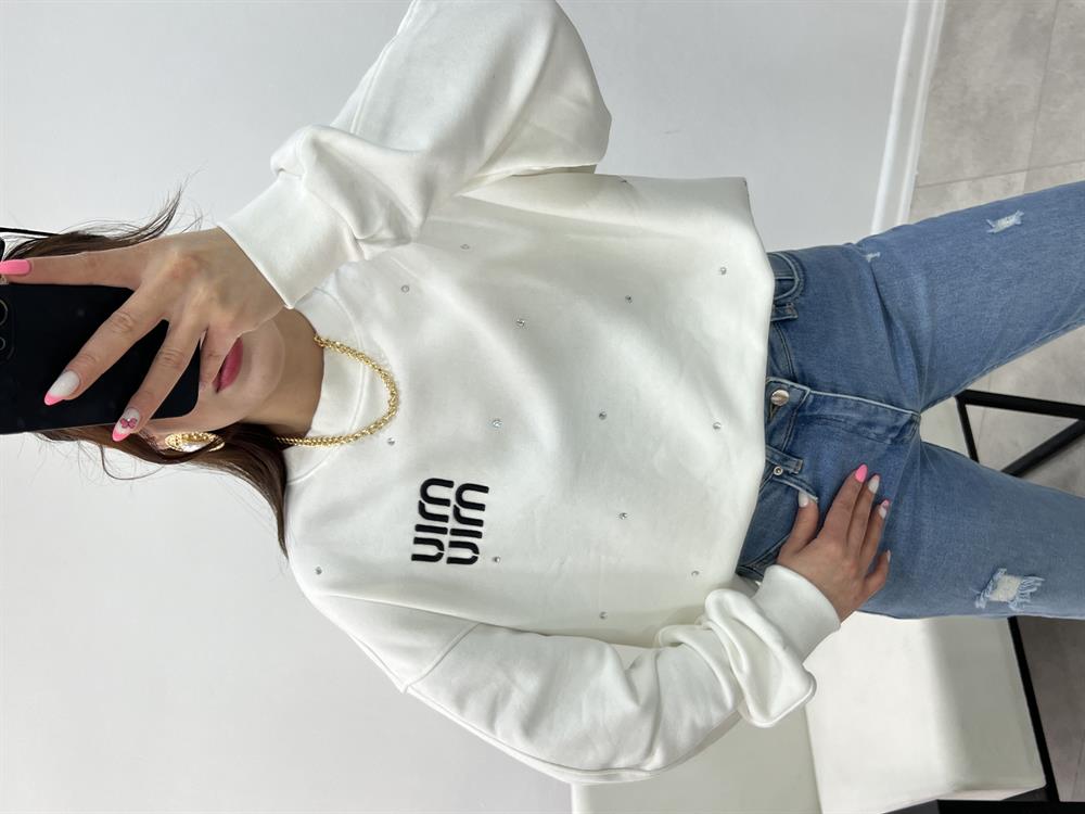 Ekru Küçük Yazi Detayli Sweatshi̇rt