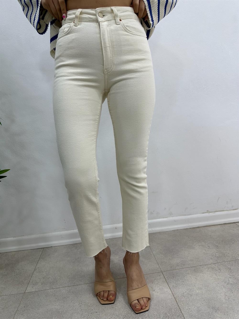 Ekru Likralı Mom Jean