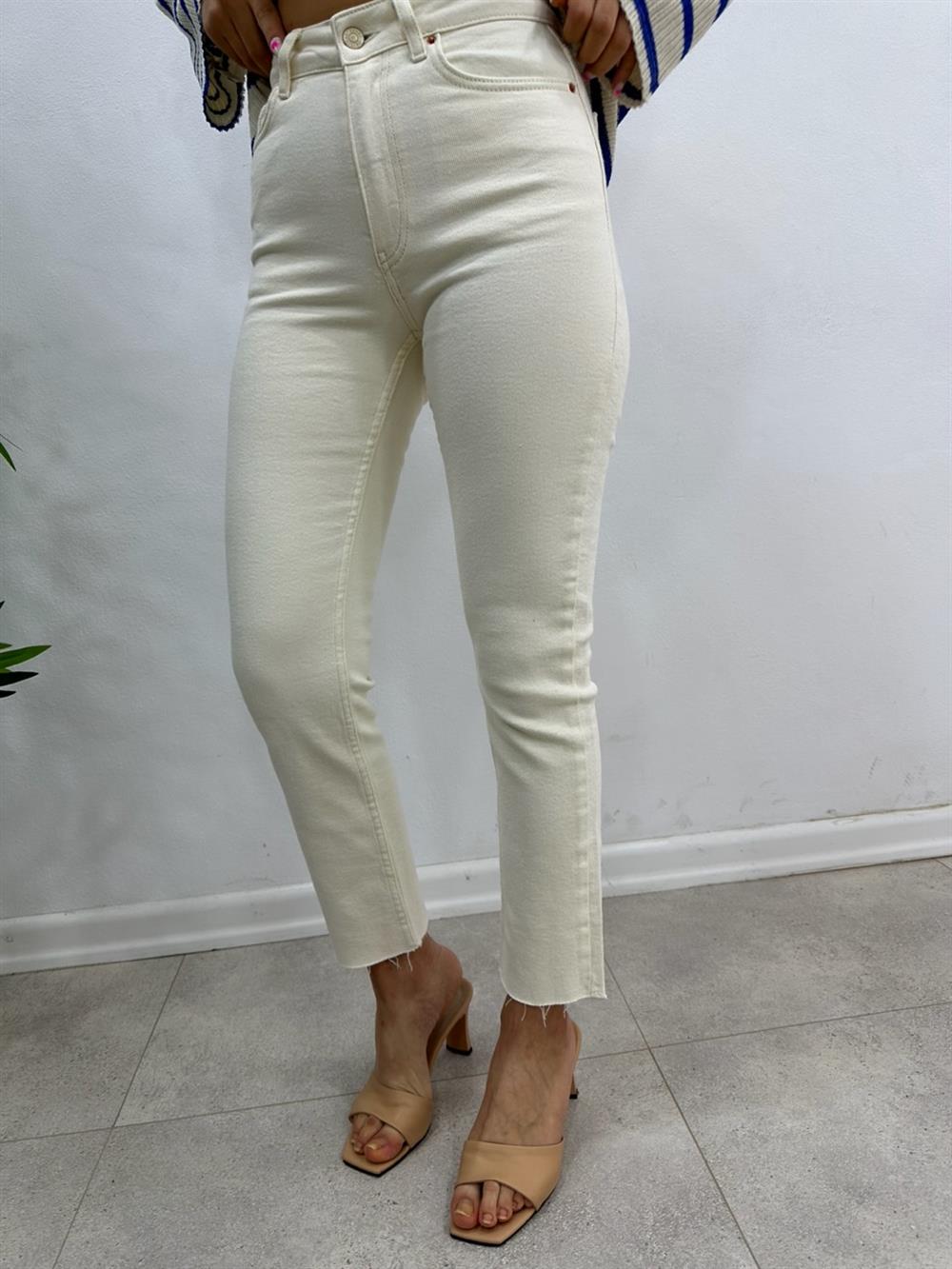 Ekru Likralı Mom Jean