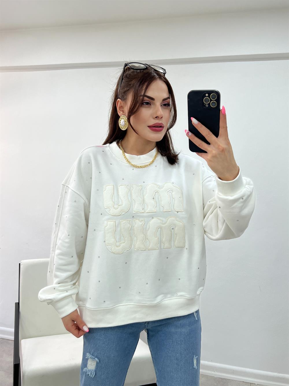 Ekru Yazi Detayli  Sweatshi̇rt
