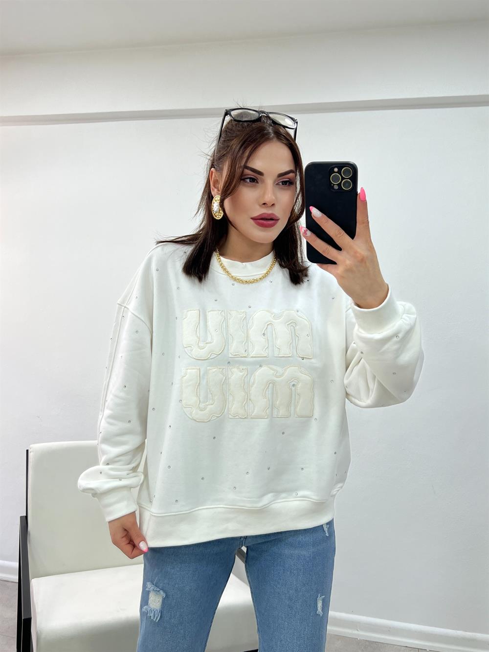 Ekru Yazi Detayli  Sweatshi̇rt