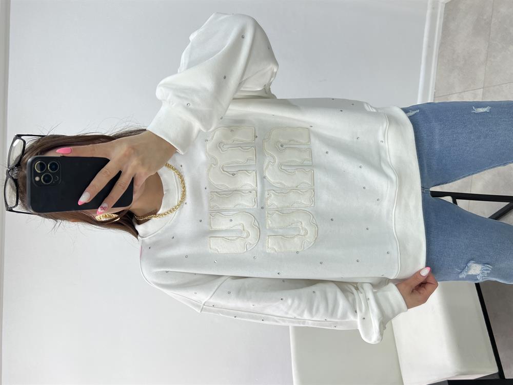 Ekru Yazi Detayli  Sweatshi̇rt