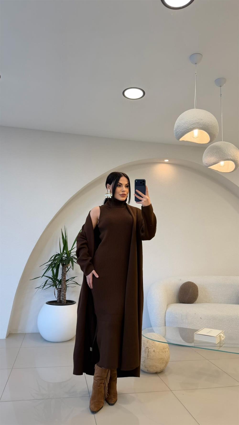 ELBİSE HIRKA TRİKO TAKIM KAHVE