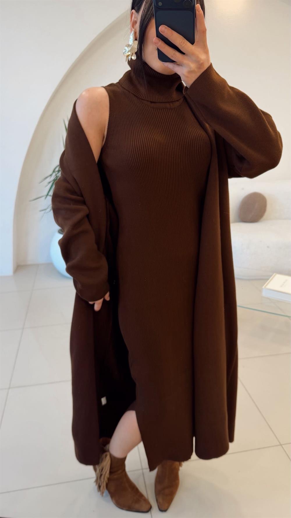 ELBİSE HIRKA TRİKO TAKIM KAHVE