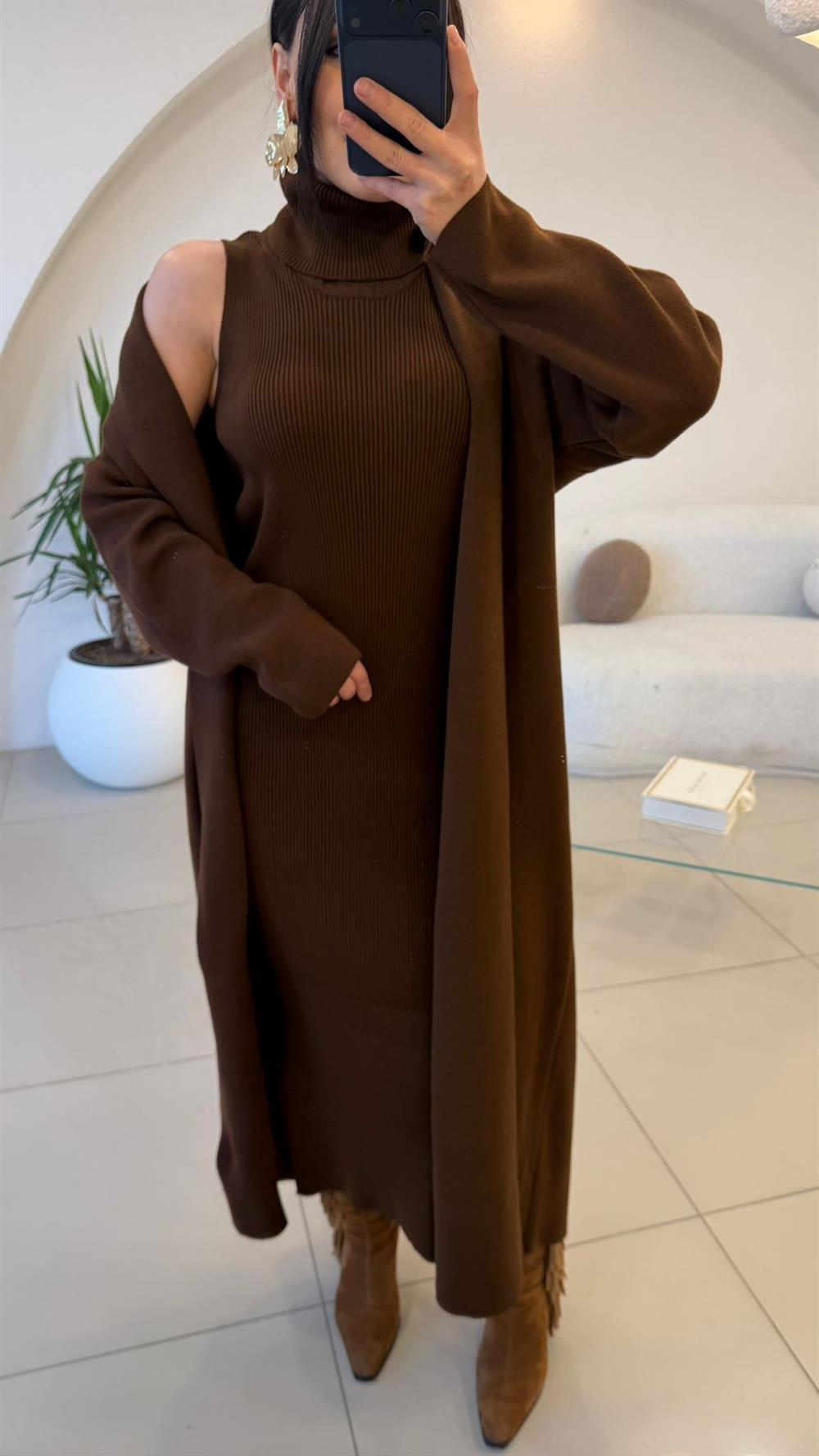 ELBİSE HIRKA TRİKO TAKIM KAHVE