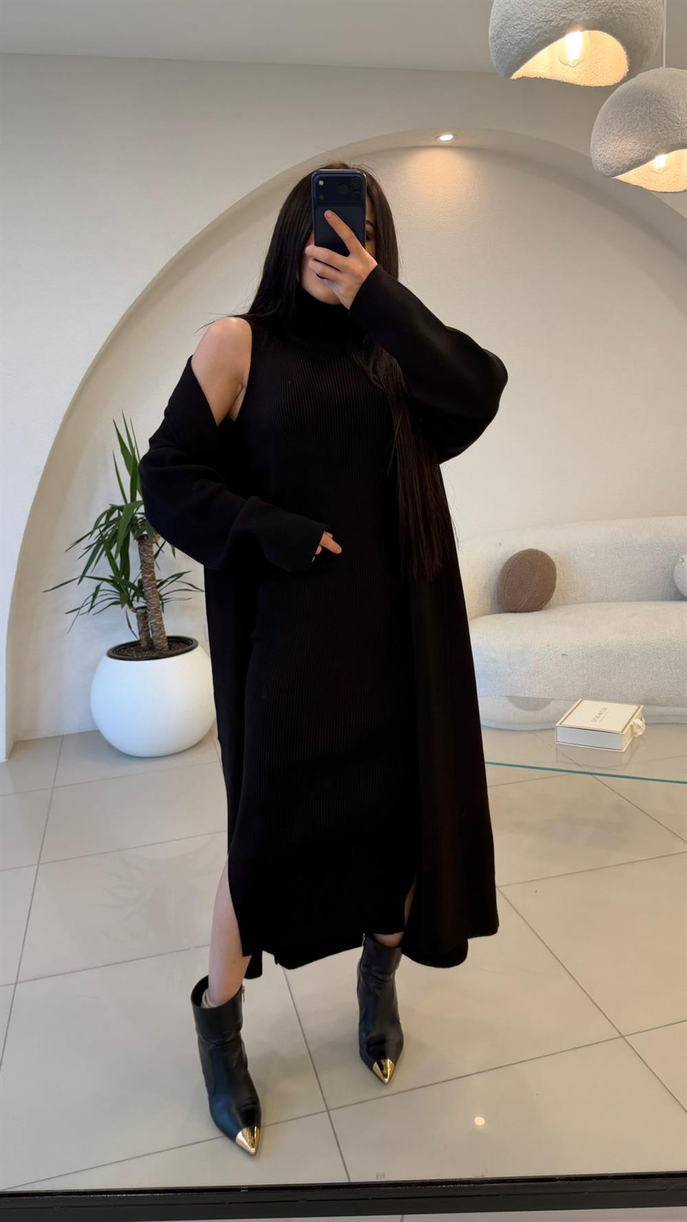 ELBİSE HIRKA TRİKO TAKIM SİYAH