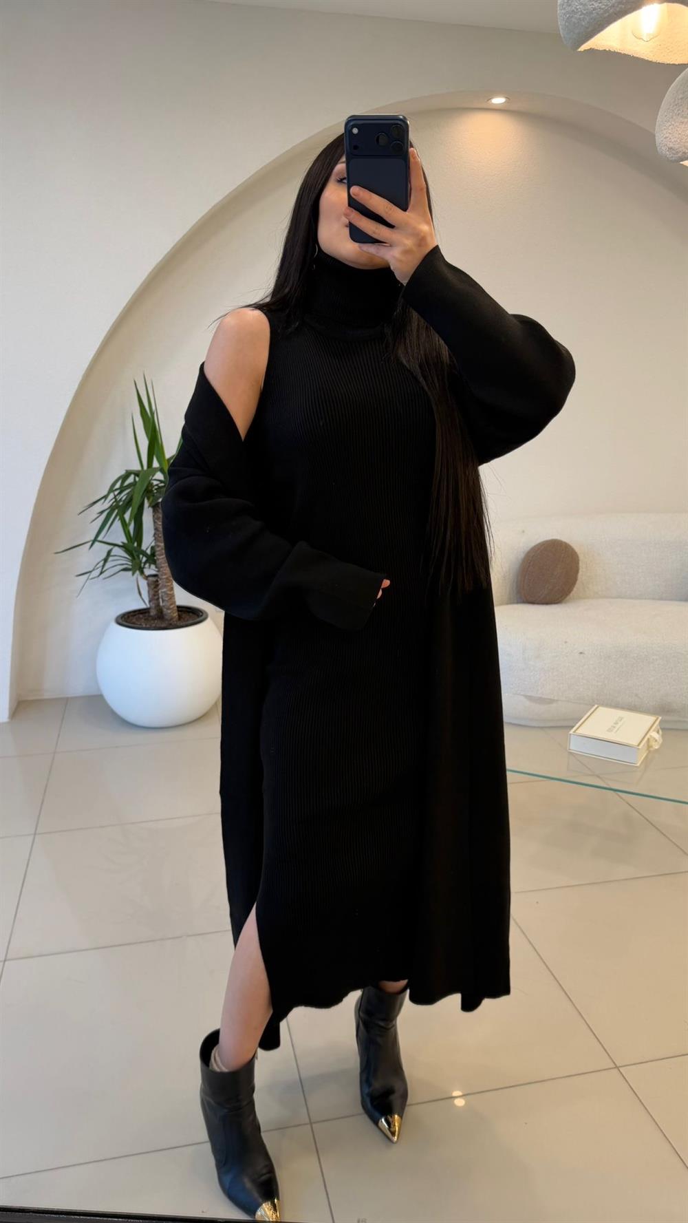 ELBİSE HIRKA TRİKO TAKIM SİYAH