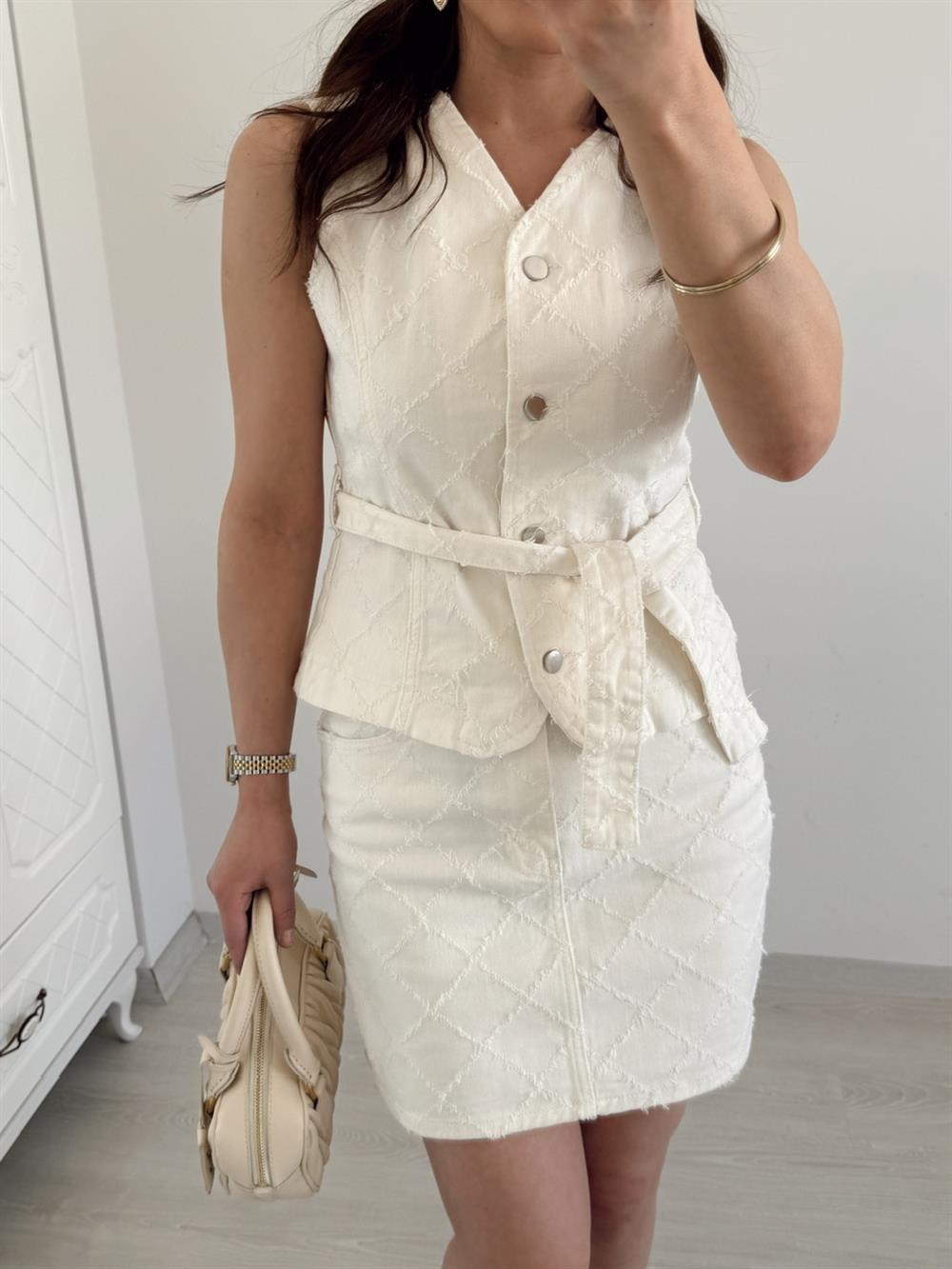 ETEK YELEK DENİM TAKIM EKRU