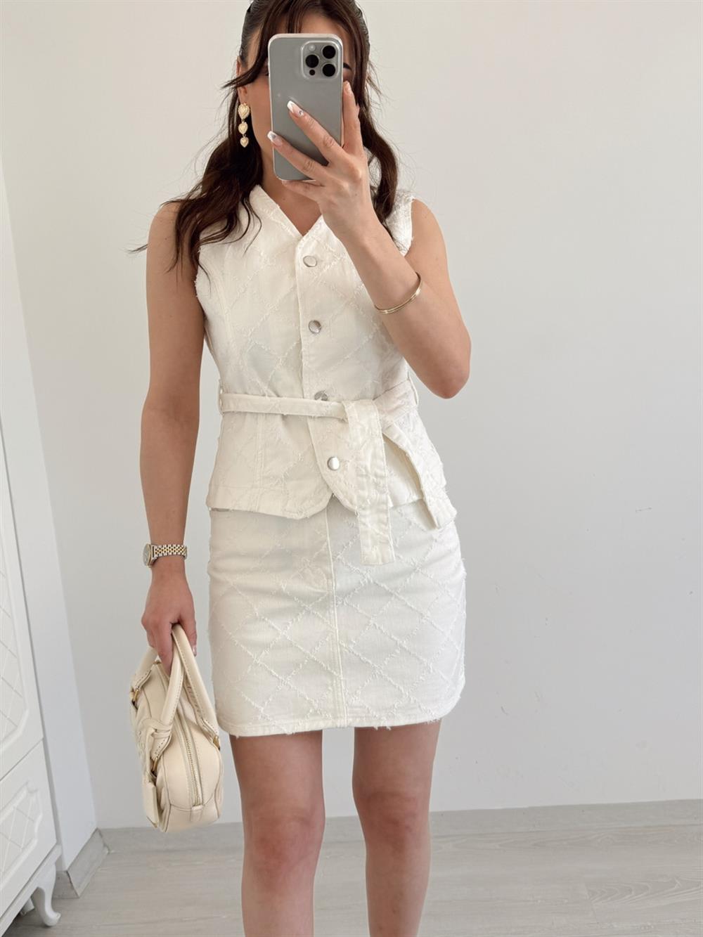 ETEK YELEK DENİM TAKIM EKRU