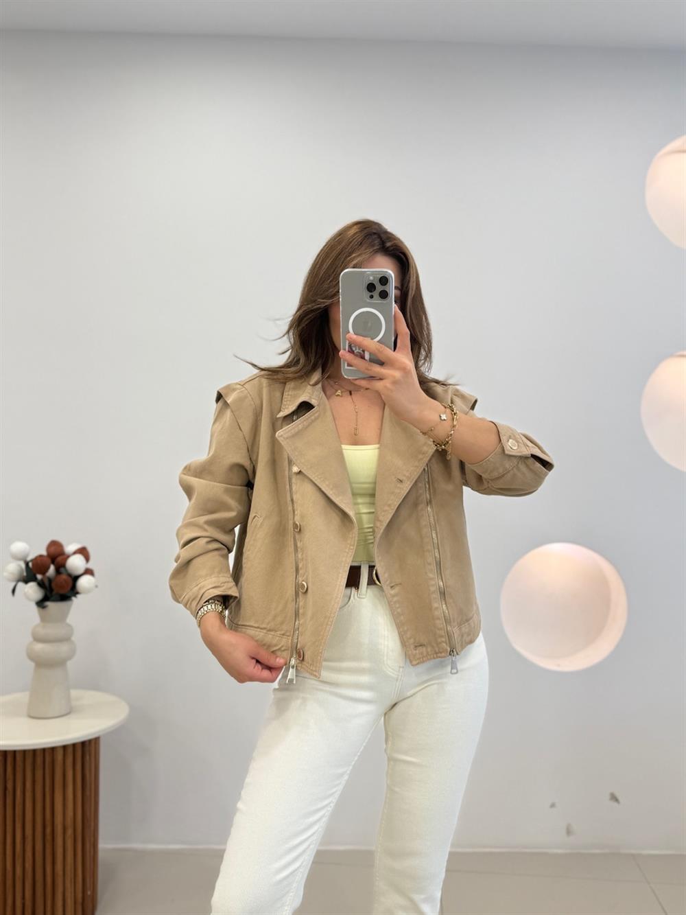 FERMUAR GETAYLI KOT CEKET CAMEL 