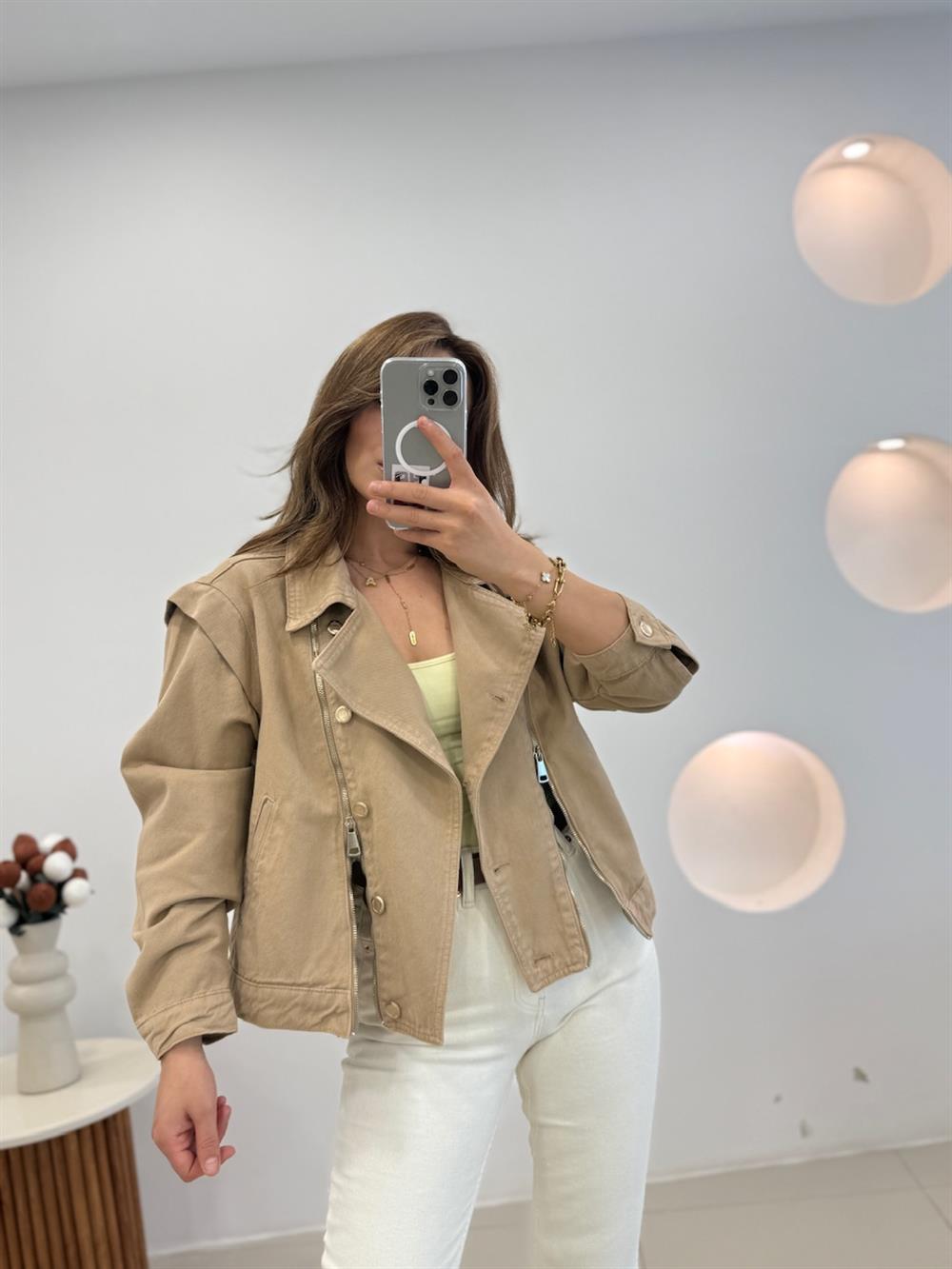 FERMUAR GETAYLI KOT CEKET CAMEL 