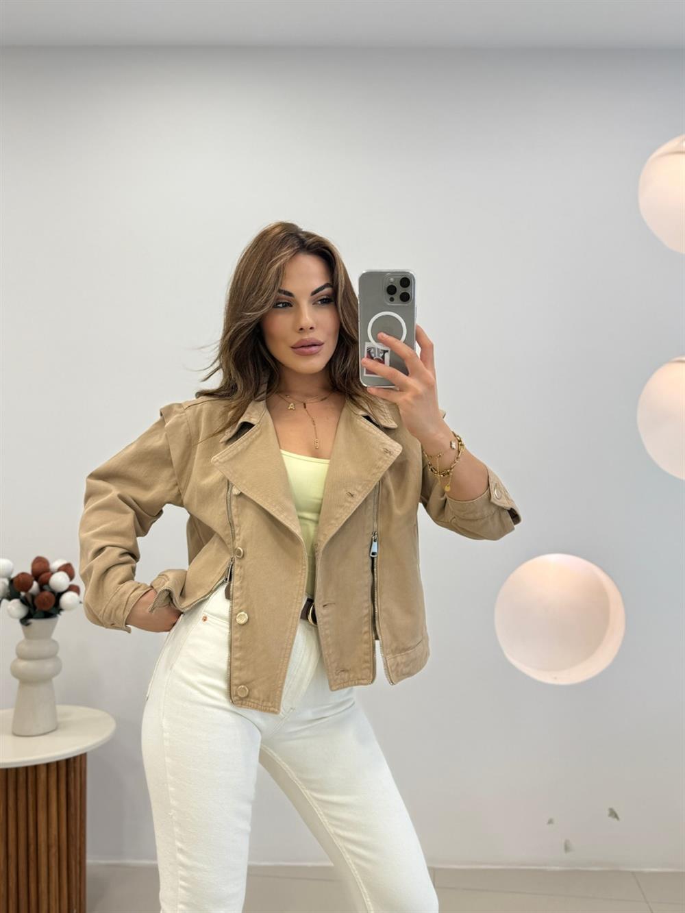 FERMUAR GETAYLI KOT CEKET CAMEL 