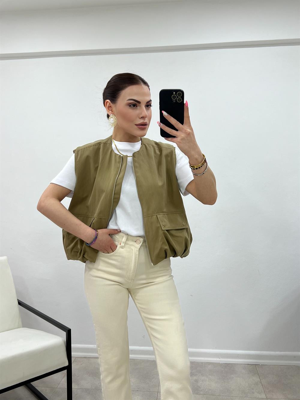 Fermuarli Çit Çit Cepli̇ Tasarim Yelek