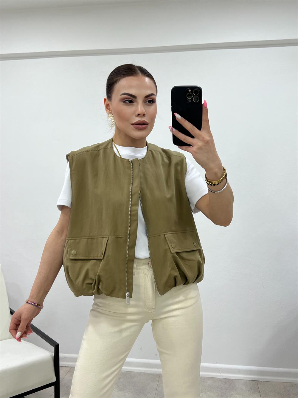 Fermuarli Çit Çit Cepli̇ Tasarim Yelek