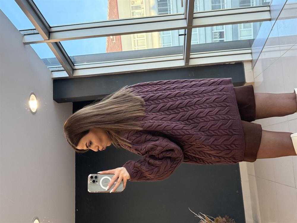 Fermuarli Örgü Kazak Bordo