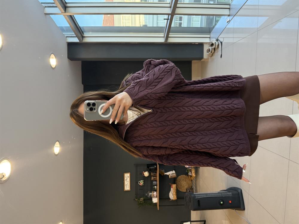 Fermuarli Örgü Kazak Bordo