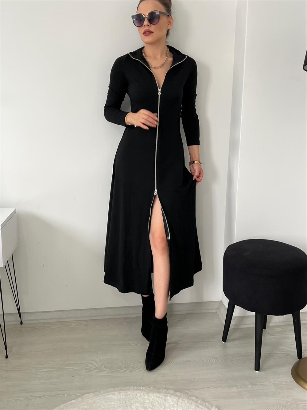 Fermuarli Tok Kumaş Elbi̇se