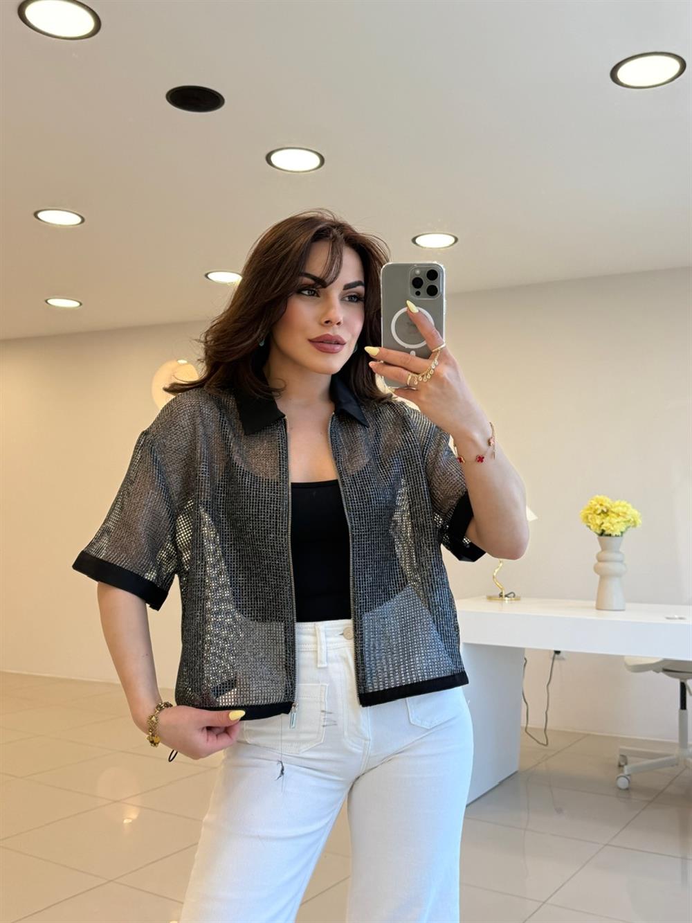 FİLE DETAYLI TASARIM KISA KOL CEKET