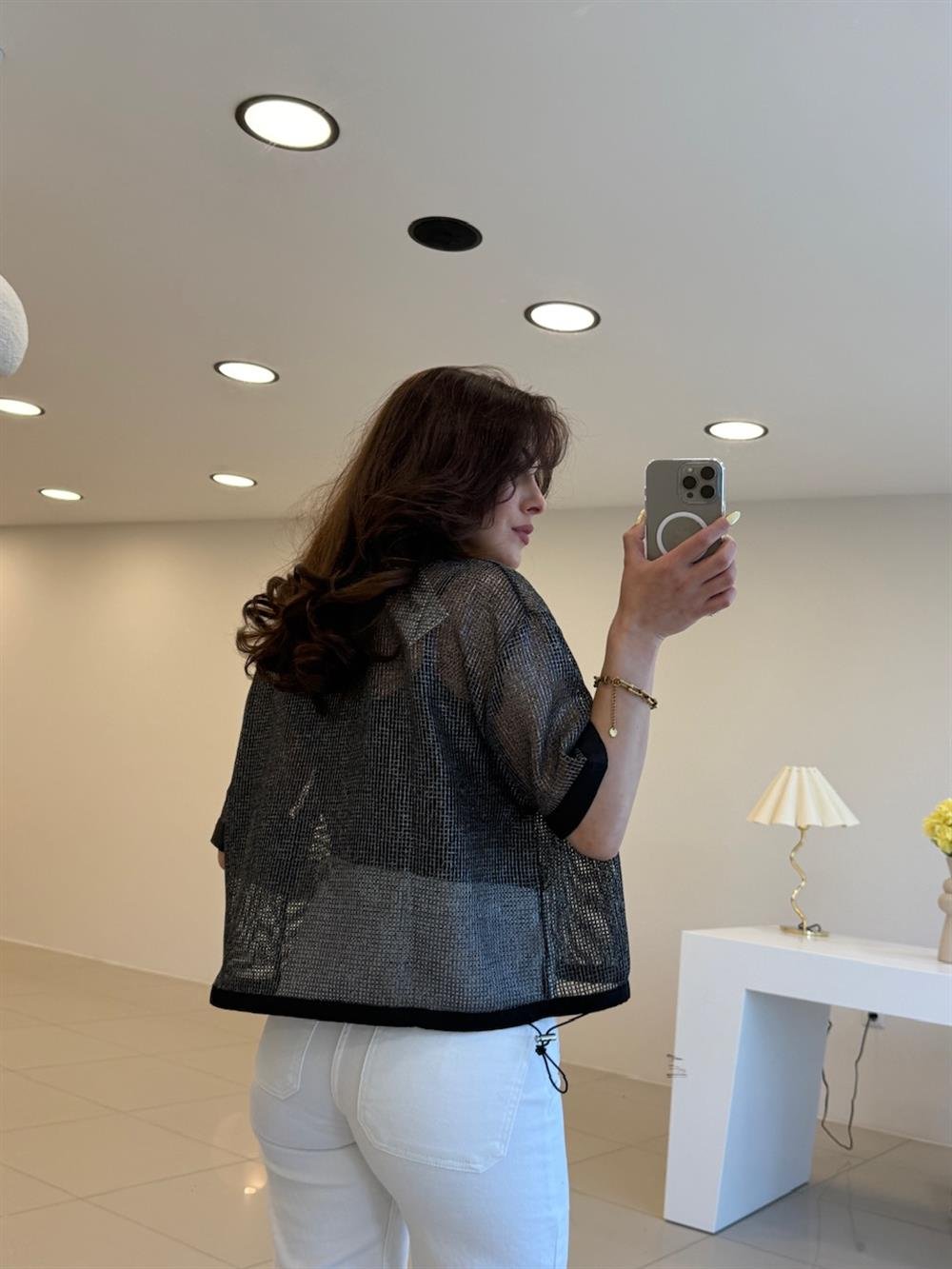 FİLE DETAYLI TASARIM KISA KOL CEKET