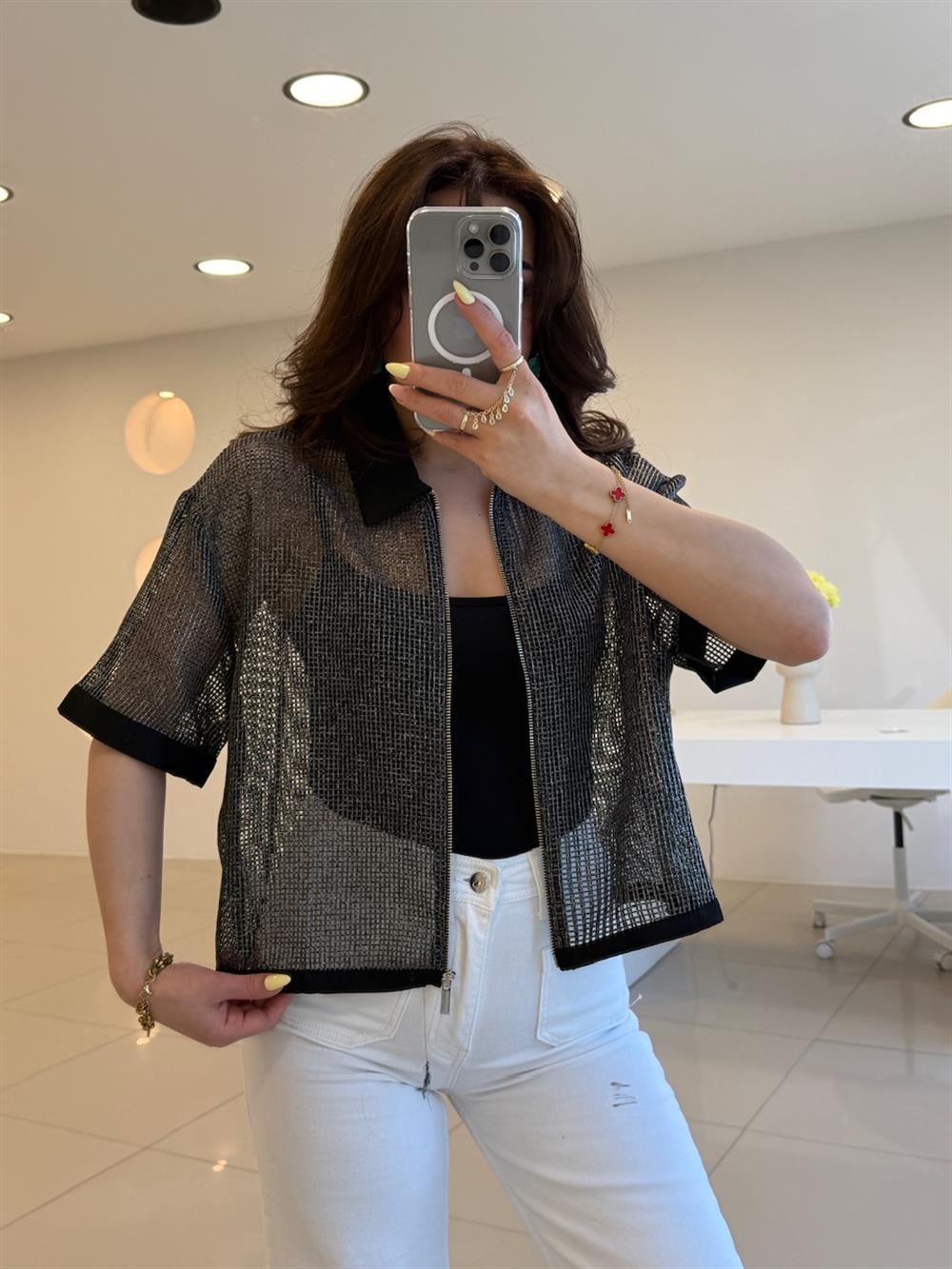 FİLE DETAYLI TASARIM KISA KOL CEKET