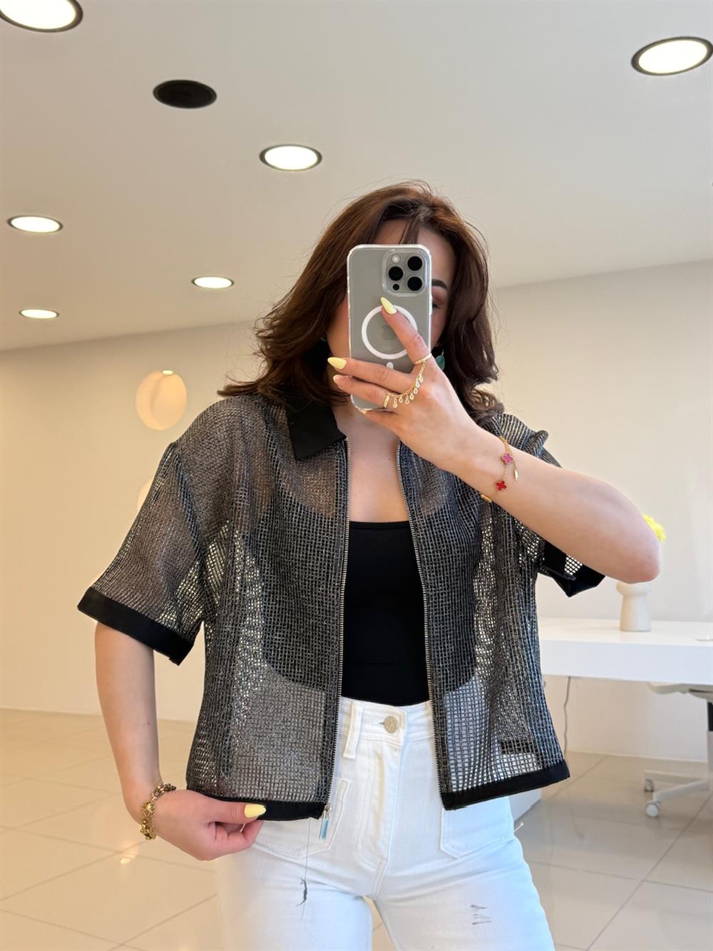 FİLE DETAYLI TASARIM KISA KOL CEKET