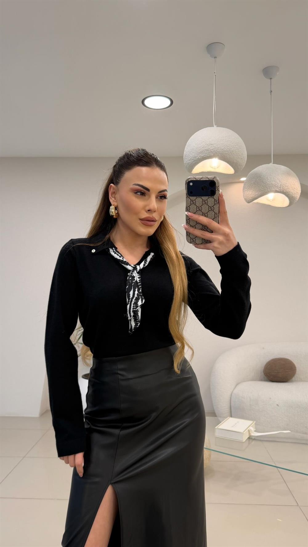 FULAR DETAYLI TRİKO KAZAK SİYAH