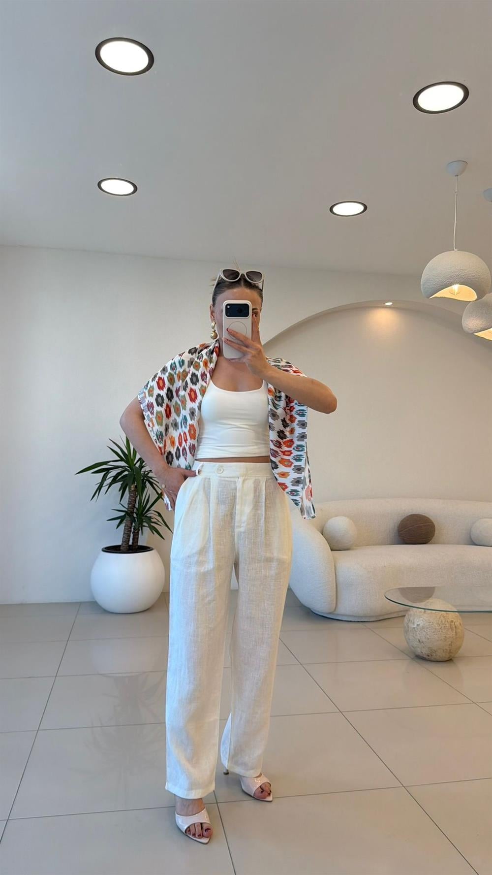 FULARLI KETEN PANTOLON