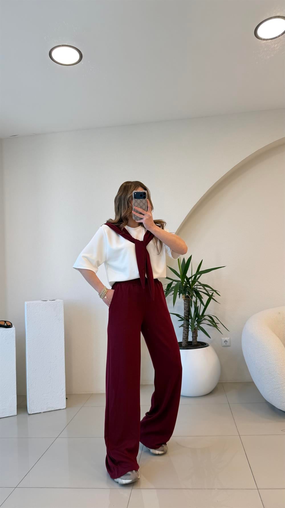 FULARLI MODAL İKİLİ TAKIM BORDO 