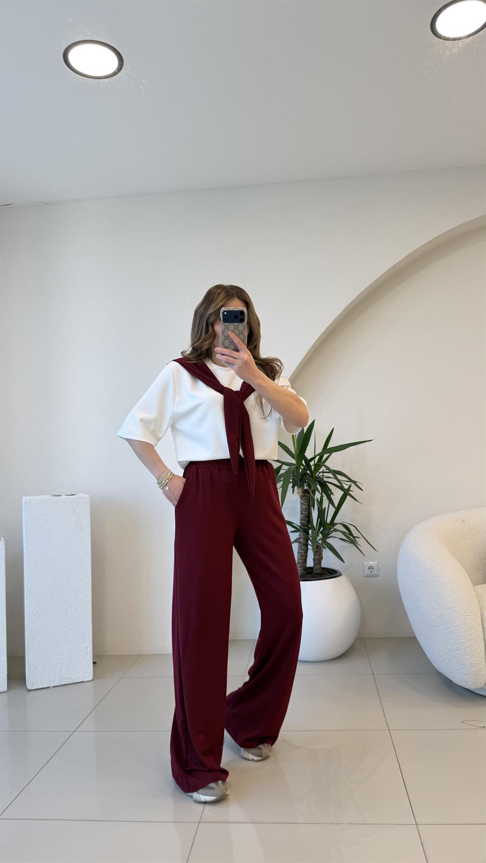 FULARLI MODAL İKİLİ TAKIM BORDO 