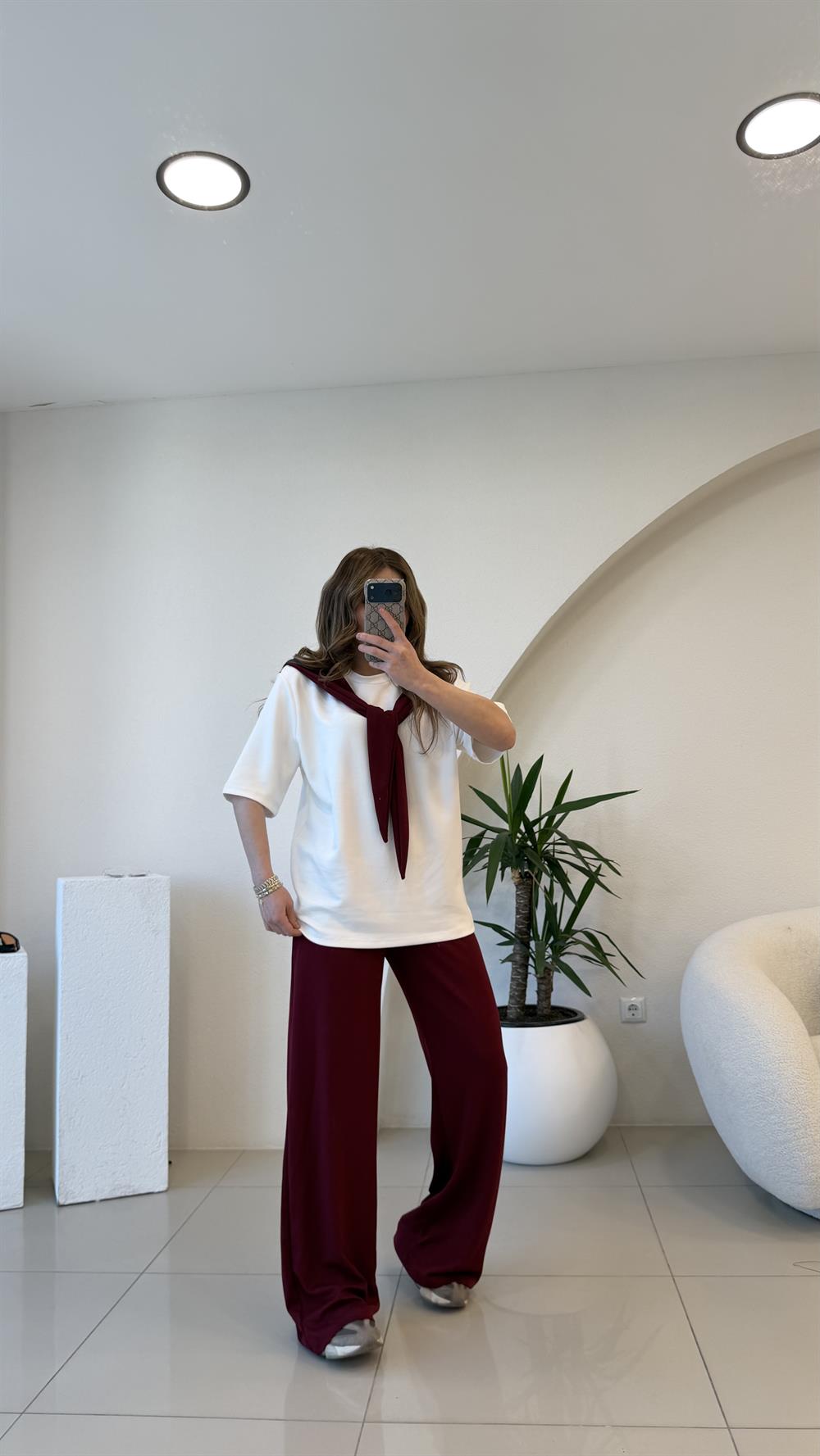 FULARLI MODAL İKİLİ TAKIM BORDO 