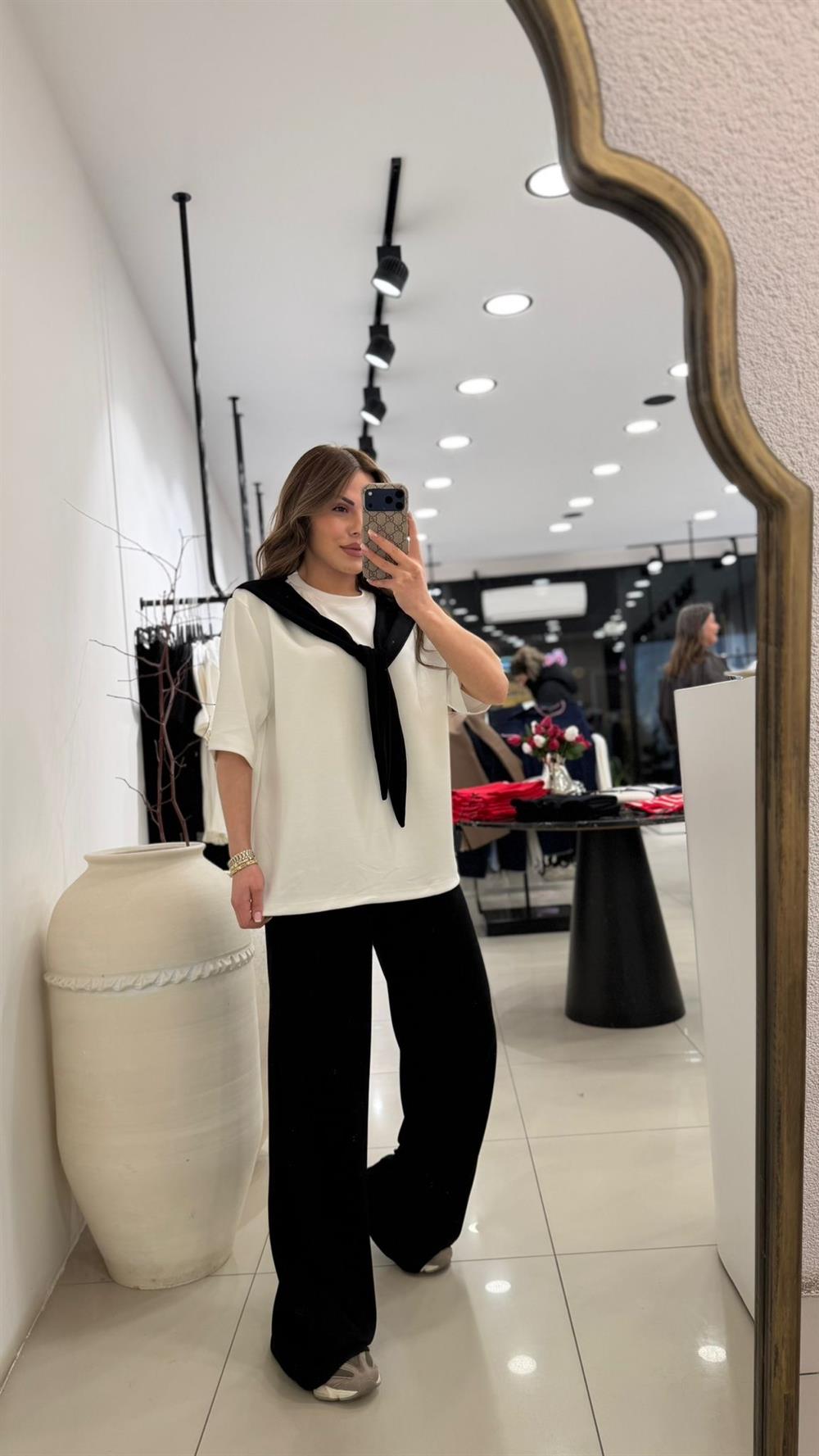 FULARLI MODAL İKİLİ TAKIM SİYAH 