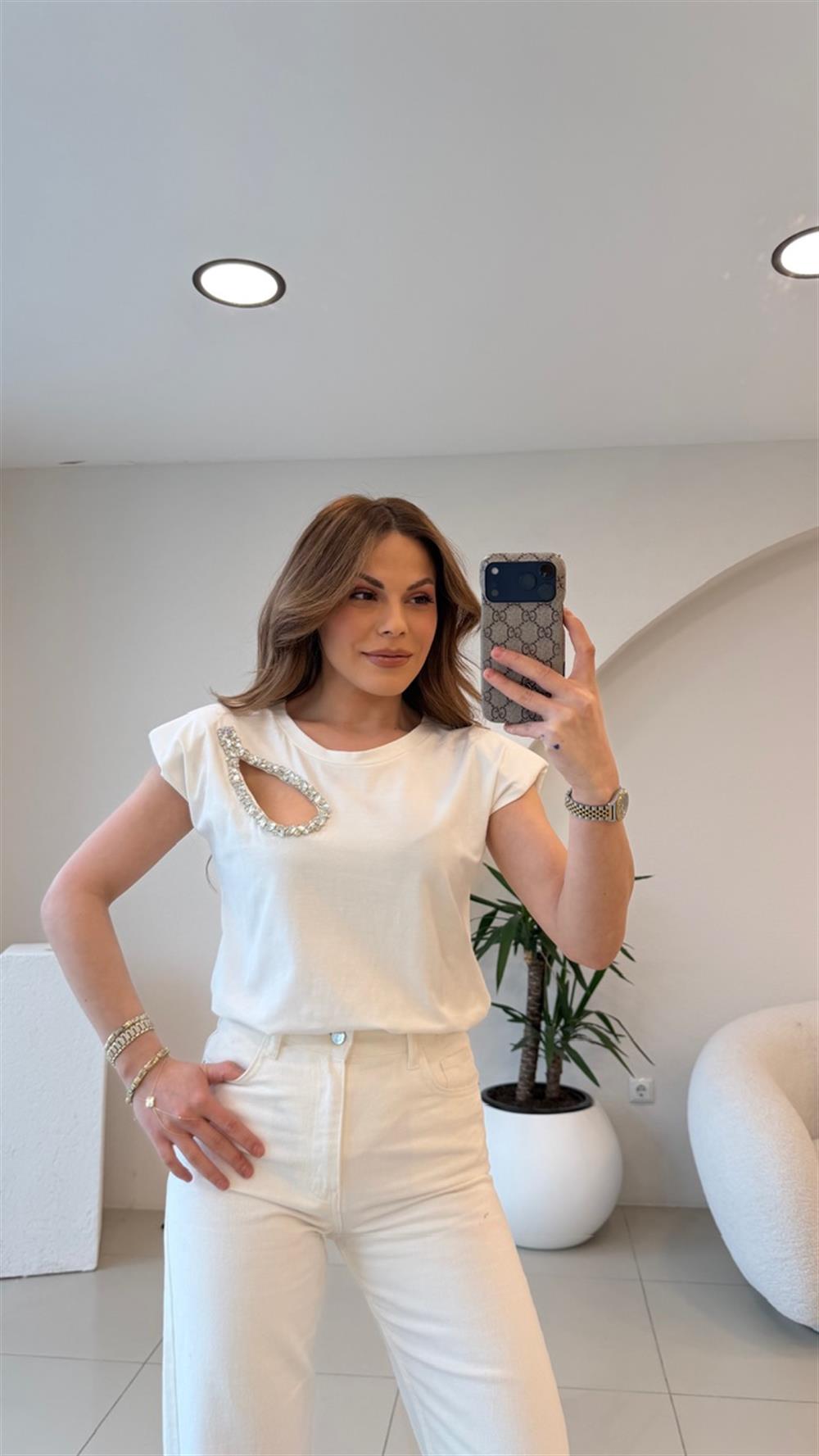 GÖĞÜS DEKOLTELİ TSHİRT BEYAZ