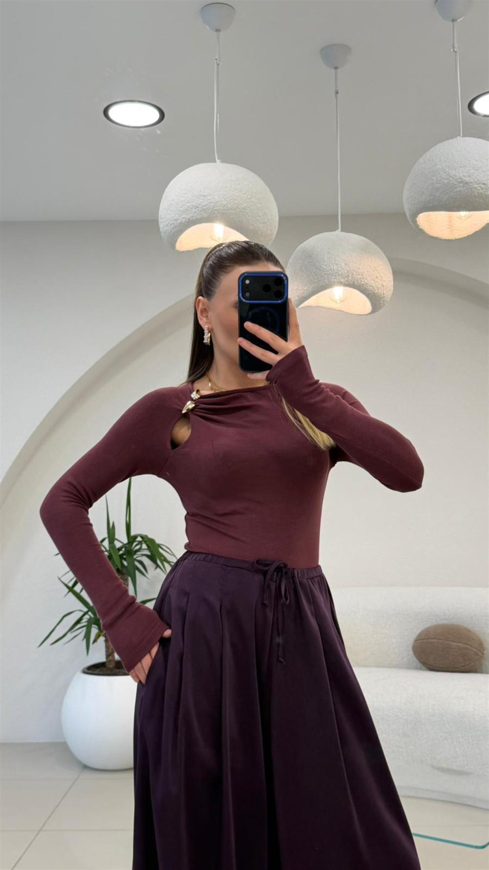 GOLD AKSESUARLI BLUZ BORDO
