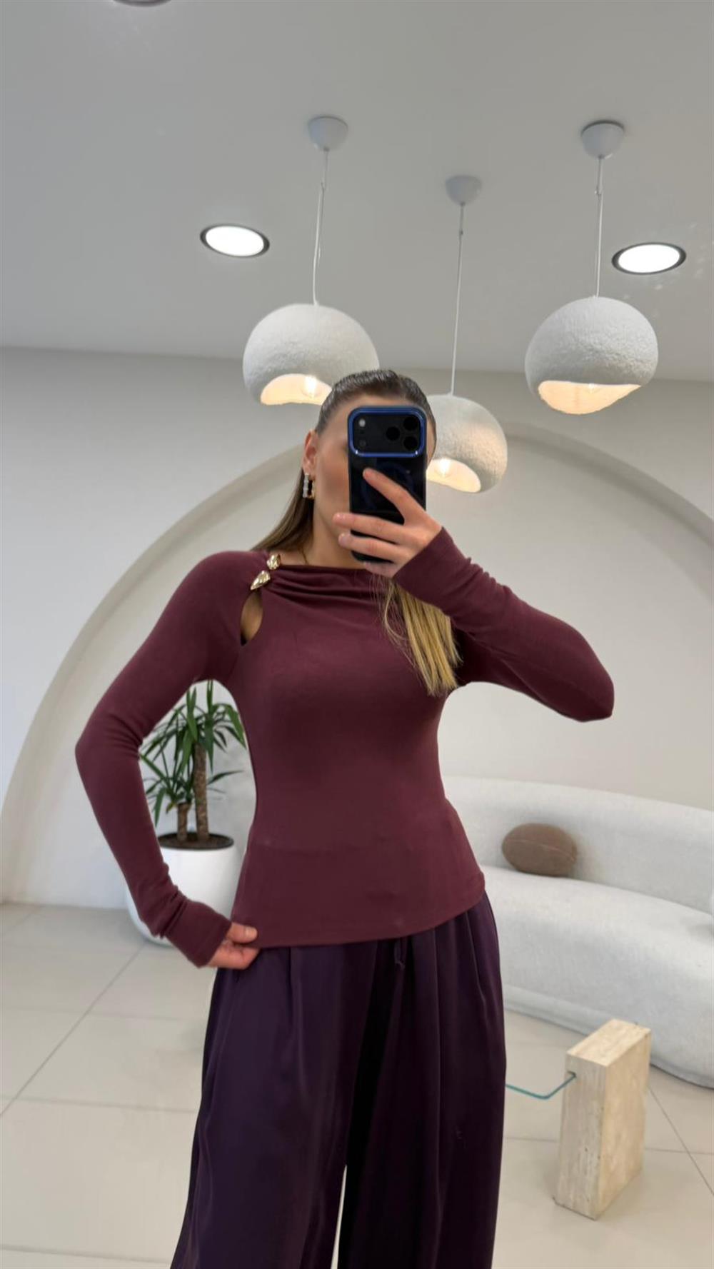 GOLD AKSESUARLI BLUZ BORDO