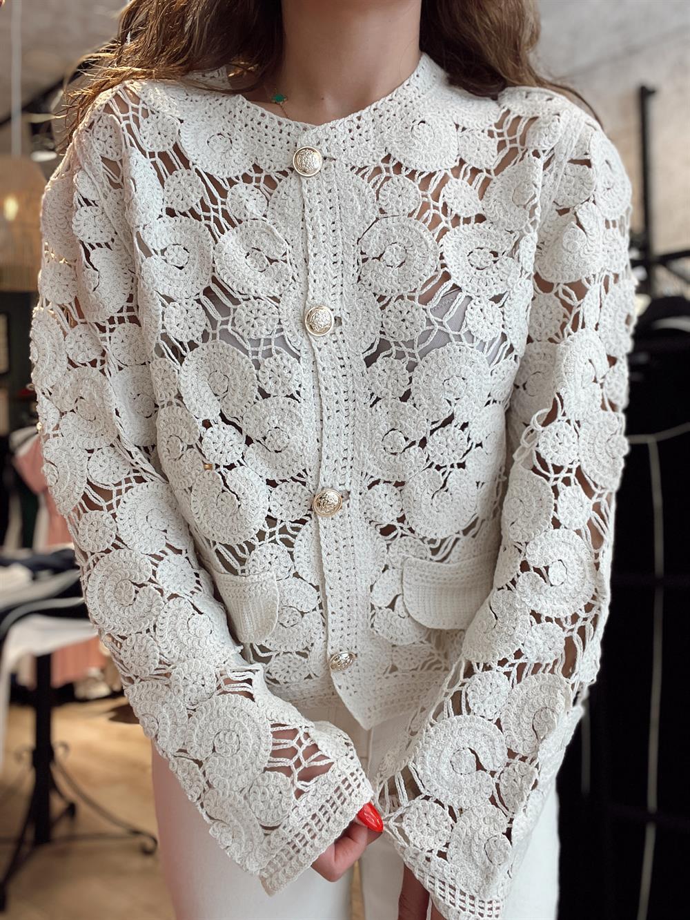 Gold Düğme Detayli Merseri̇ze Hirka