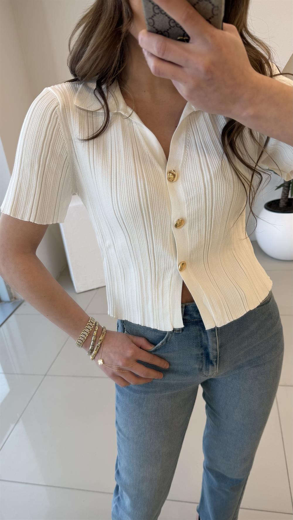 GOLD DÜĞMELİ BLUZ EKRU