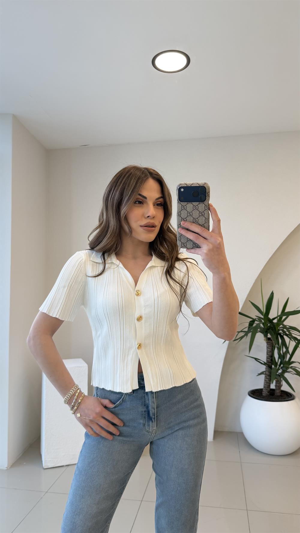 GOLD DÜĞMELİ BLUZ EKRU