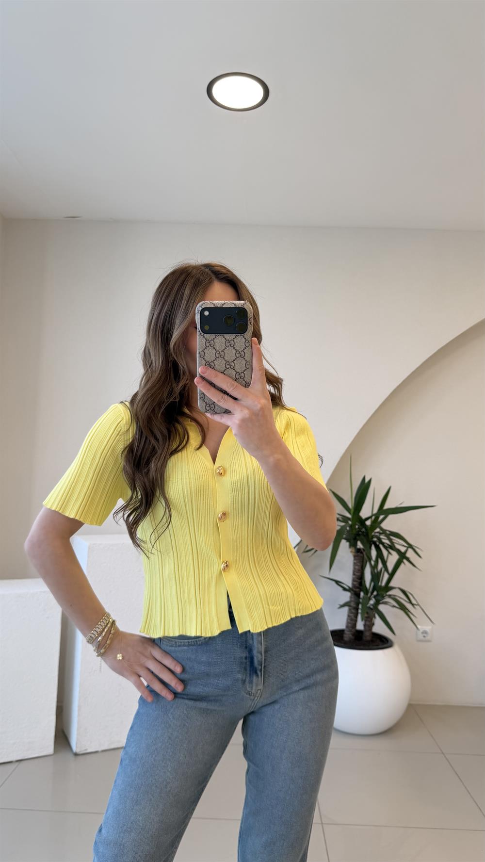 GOLD DÜĞMELİ BLUZ SARI