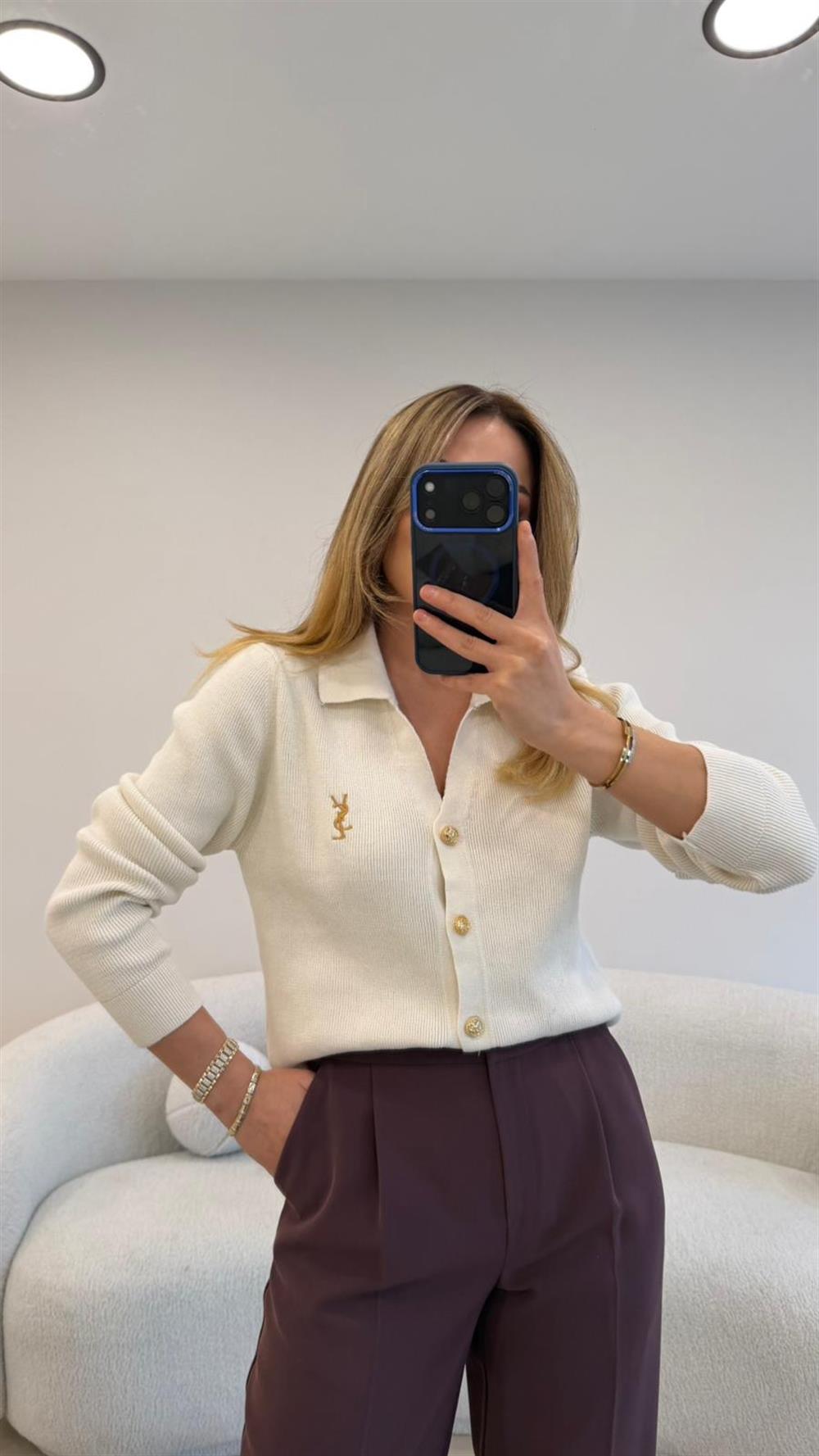 GOLD DÜĞMELİ HIRKA EKRU