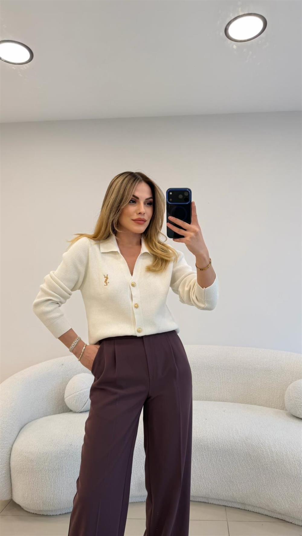 GOLD DÜĞMELİ HIRKA EKRU