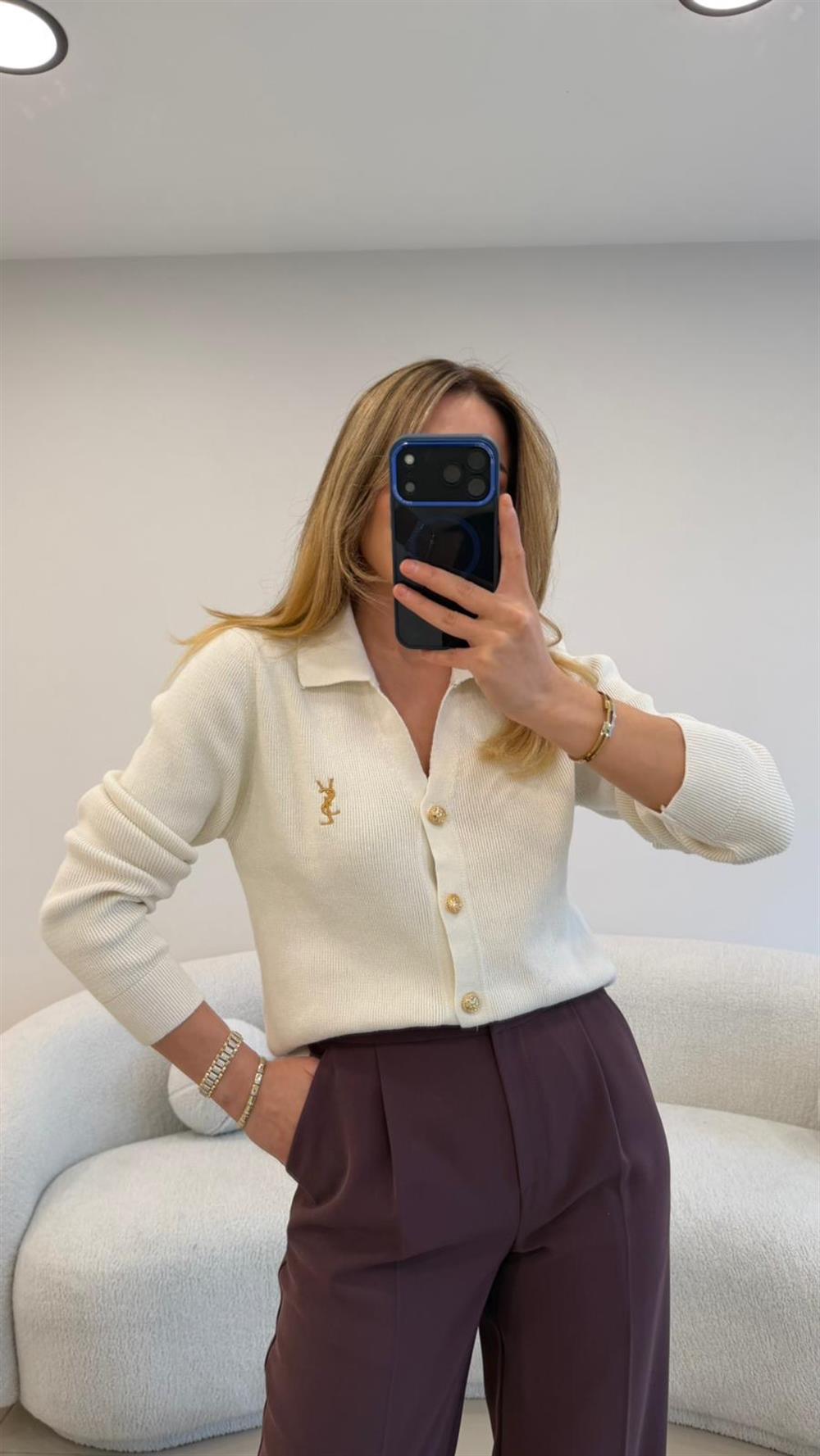 GOLD DÜĞMELİ HIRKA EKRU