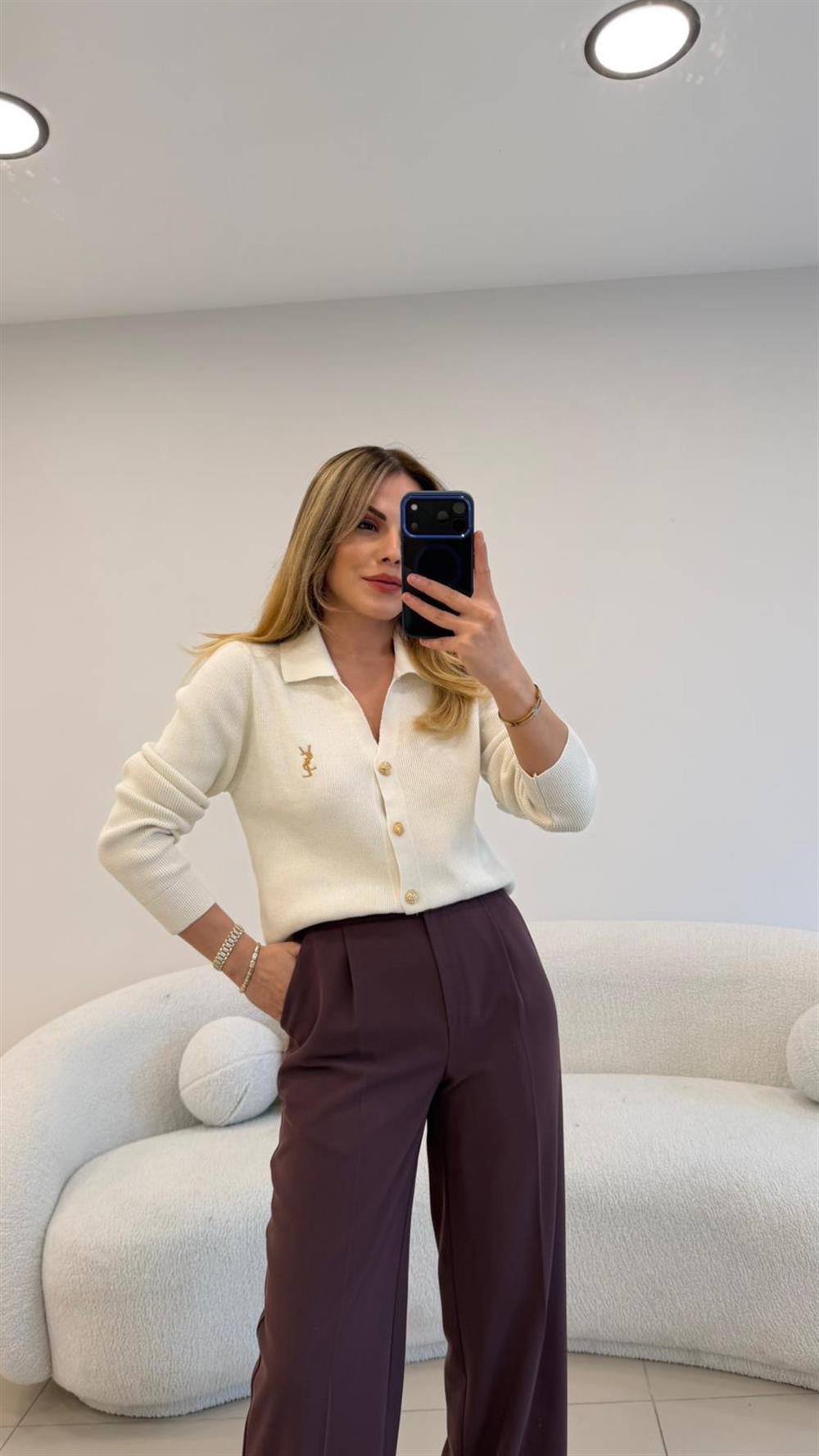 GOLD DÜĞMELİ HIRKA EKRU