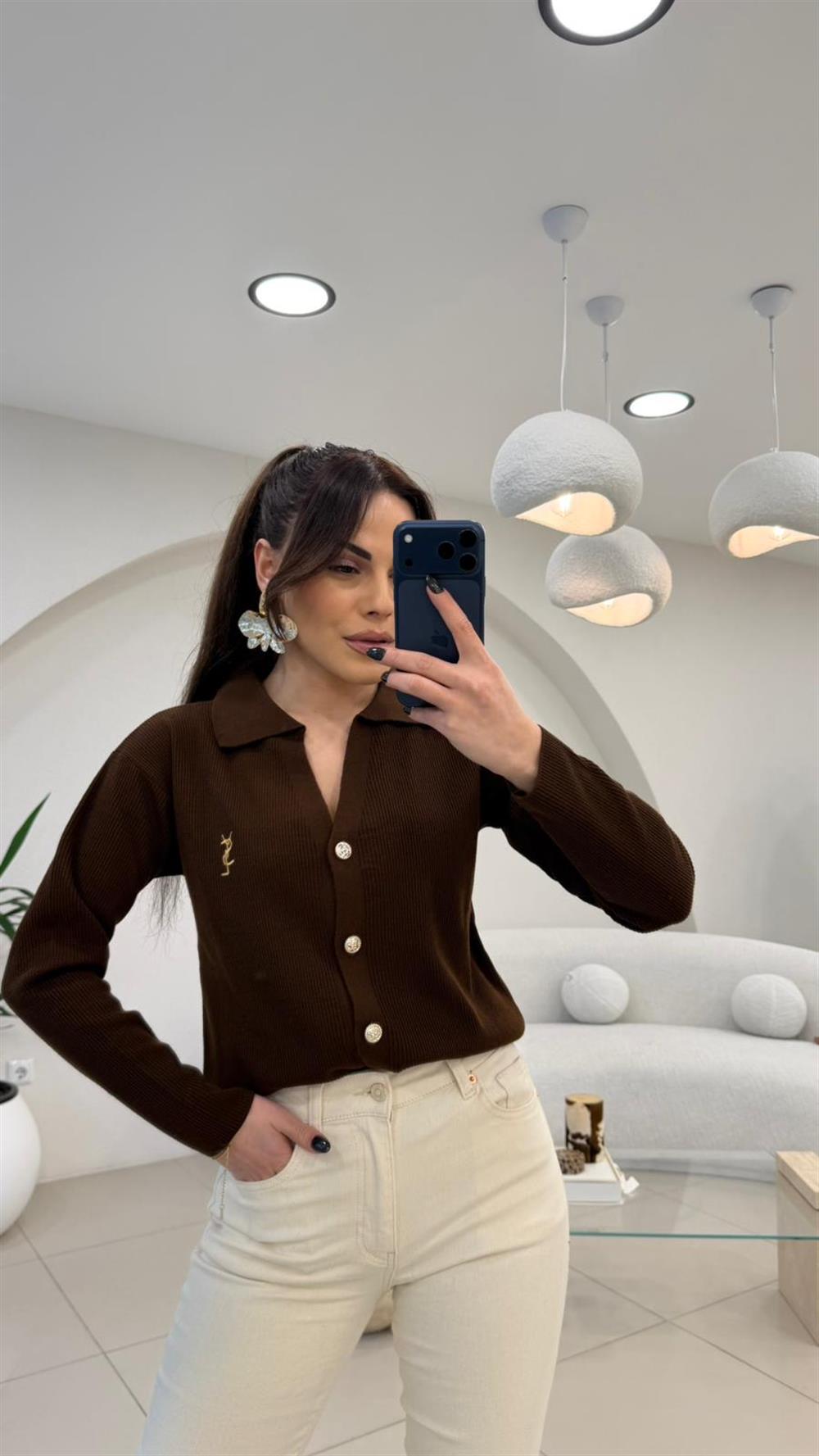 GOLD DÜĞMELİ HIRKA KAHVE