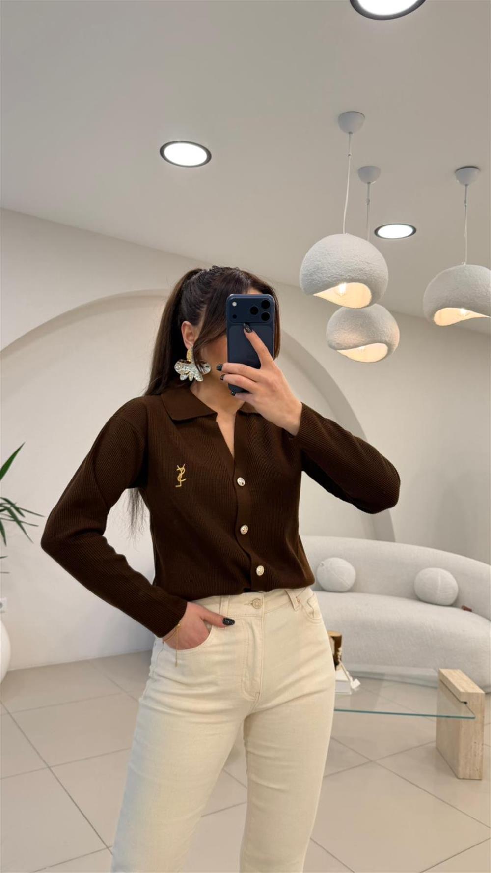 GOLD DÜĞMELİ HIRKA KAHVE