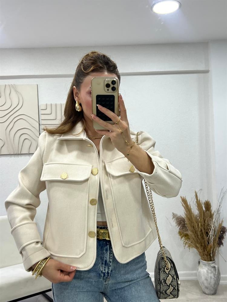 Gold Düğmeli̇ Kaşe Ceket